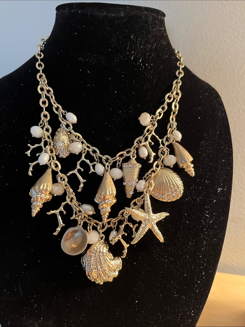 Banana Republic Gold-tone Sea Life Charm Necklace with Pearl Accents